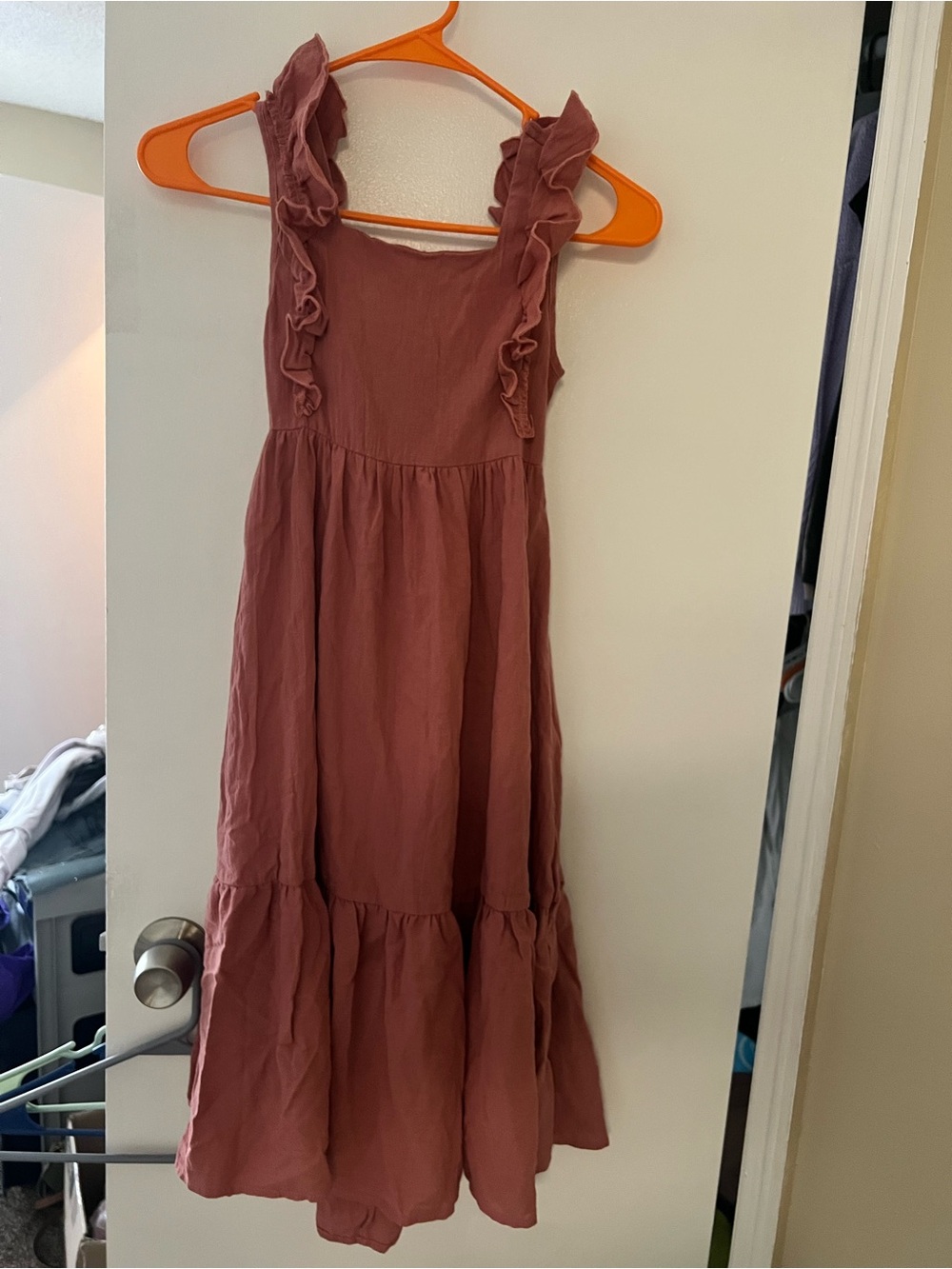 Womens Night Ruffle Strap Maxi Dress - Dusty Rose